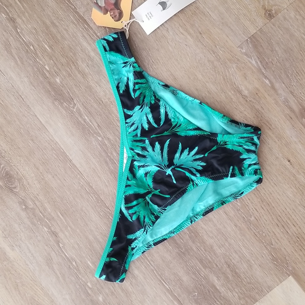 NWT Fe Noel Mid Rise Palm Print Swim Bikini Bottom Size XL